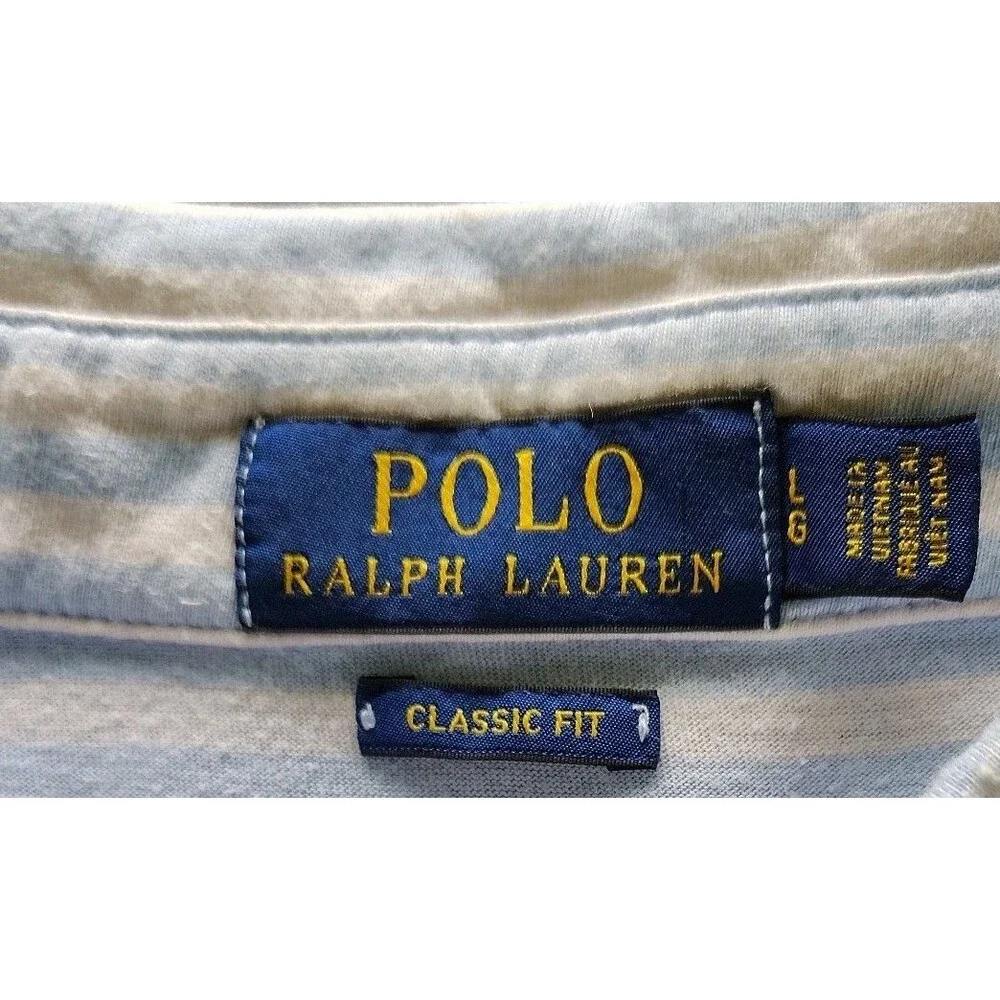 Polo Ralph Lauren Polo Shirt Men Large Blue Striped White Pony Preppy Casual